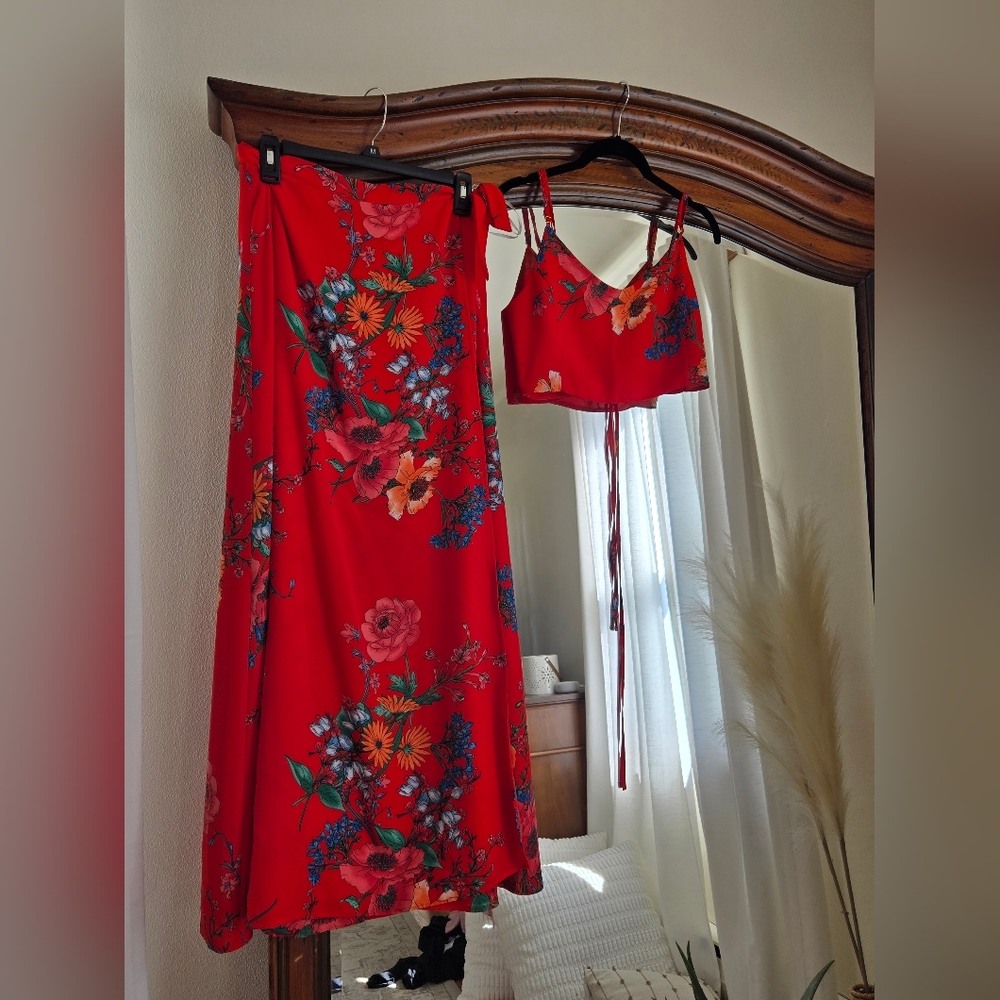 Floral Red Two-Piece Set